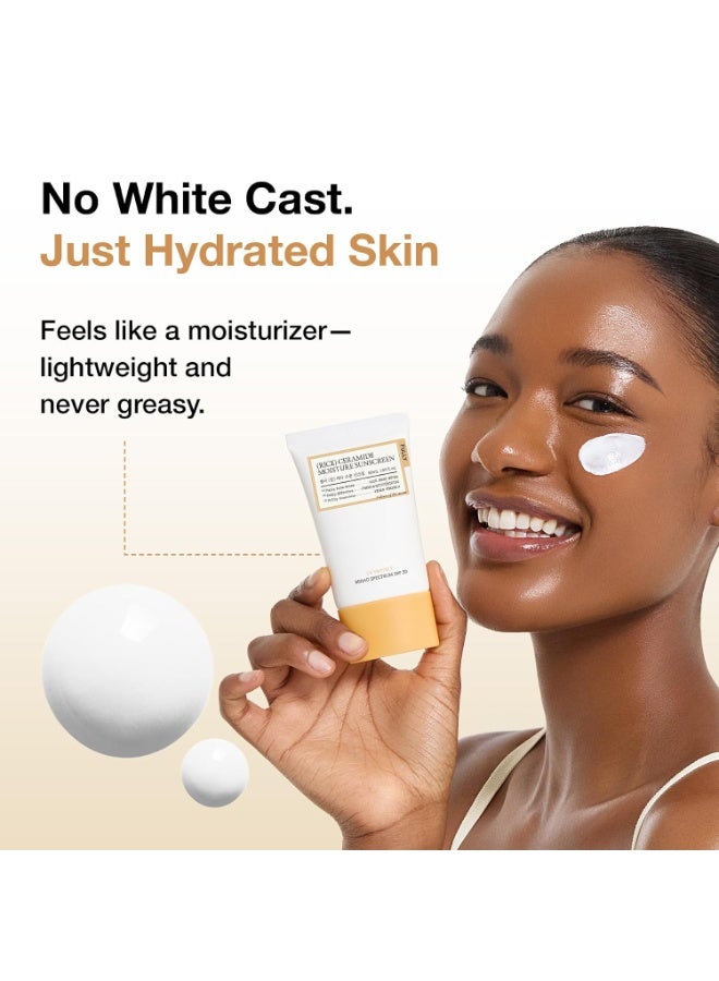 Fully Rice Ceramide Moisture Sunscreen with Panthenol, SPF 50 Broad Spectrum, Korean Sunscreen for All Skin Types, No White Cast, Lightweight, Hydrating, Vegan, Korean Skin Care, 1.69 fl. oz. - Image 2