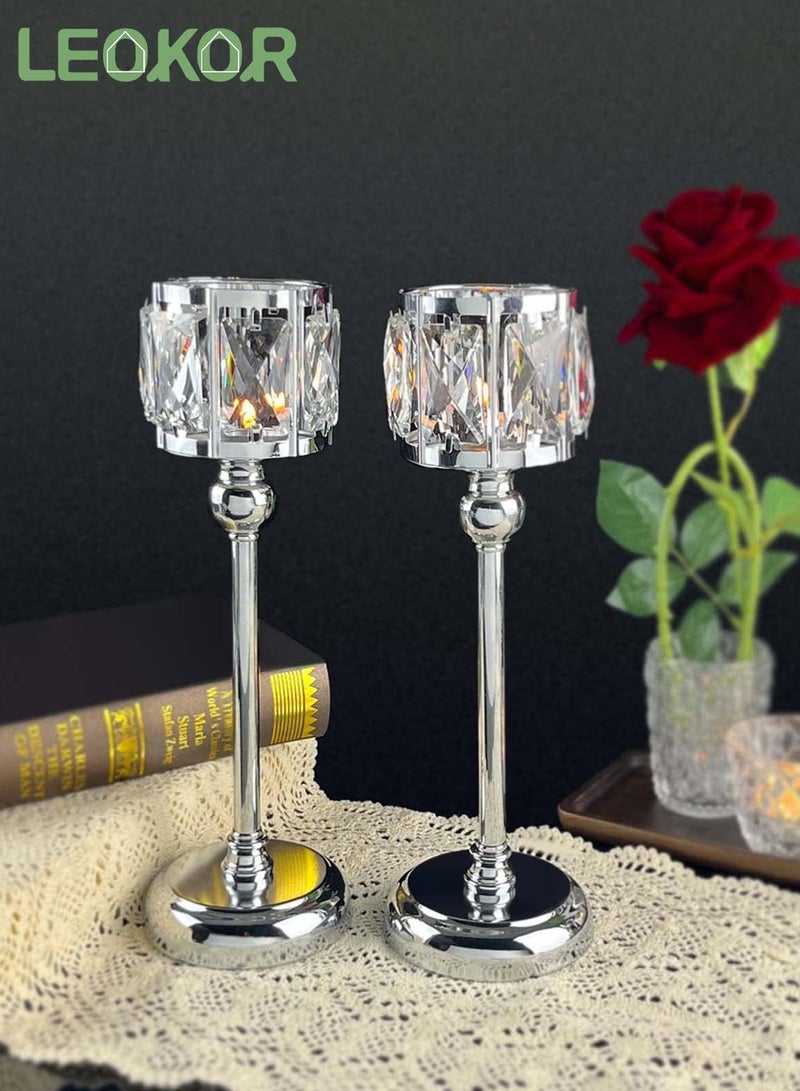 ليوكور 2 قطعة من حامل الشموع الصغيرة الكريستالية على شكل وعاء، حامل الشموع النذري باللون الفضي - Image 1