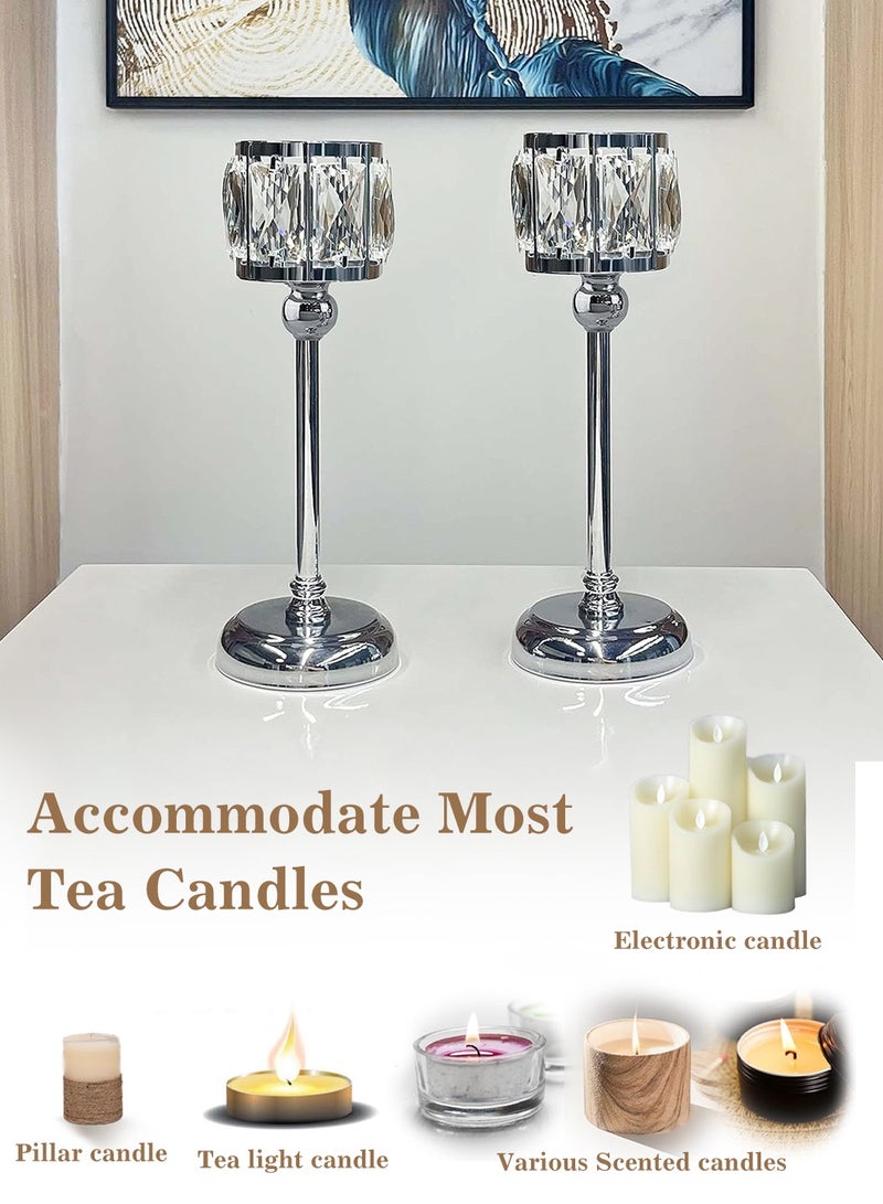 ليوكور 2 قطعة من حامل الشموع الصغيرة الكريستالية على شكل وعاء، حامل الشموع النذري باللون الفضي - Image 2