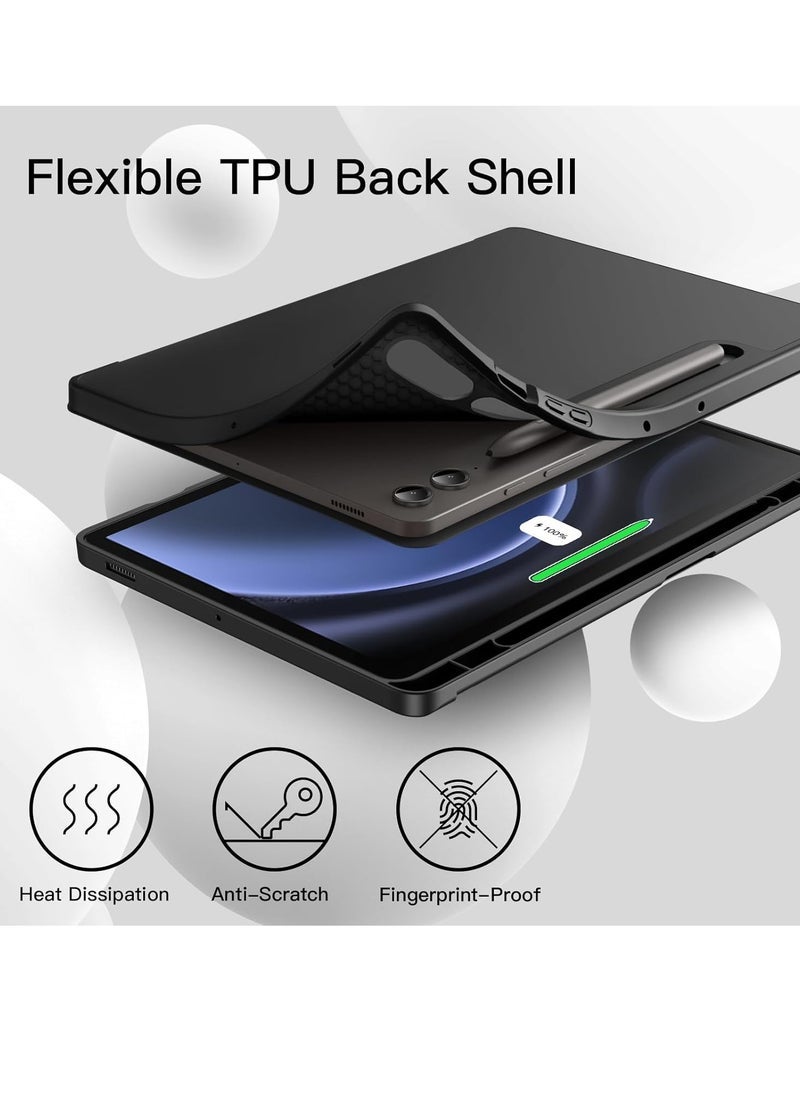 SmartGrist Case for Samsung Galaxy Tab S9 FE+ / S9 FE Plus 12.4-Inch – Soft TPU Tri-Fold Stand Protective Cover with S Pen Holder, S Pen Charging Support, Auto Wake/Sleep (Black) - Image 4