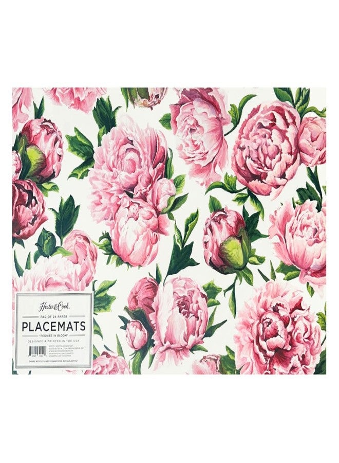 Hester & Cook Disposable Paper Placemats for Dining Table - Peonies Flower Square Place Mats for Parties - 18 Sheets Per Pad American Made - Image 1