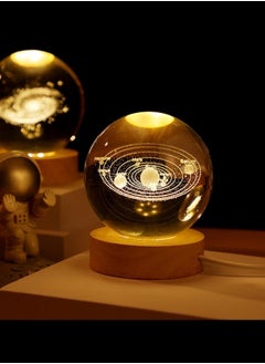 BUPY 3D Crystal Ball Night Light Galaxy Crystal Lamp LED Light with Wooden Base Glass Ball, Home Decoration Ornament, Birthday Gift for Girlfriend, Kids Crystal Ball Lamp, Warm Nightlight - Solar System  - Image 2