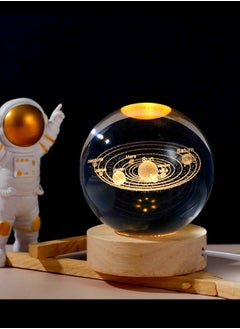 BUPY 3D Crystal Ball Night Light Galaxy Crystal Lamp LED Light with Wooden Base Glass Ball, Home Decoration Ornament, Birthday Gift for Girlfriend, Kids Crystal Ball Lamp, Warm Nightlight - Solar System  - Image 5