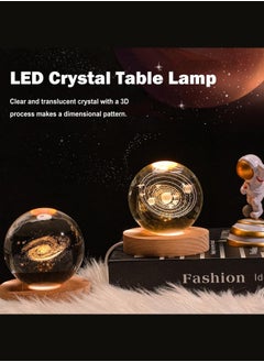 BUPY 3D Crystal Ball Night Light Galaxy Crystal Lamp LED Light with Wooden Base Glass Ball, Home Decoration Ornament, Birthday Gift for Girlfriend, Kids Crystal Ball Lamp, Warm Nightlight - Solar System  - Image 3