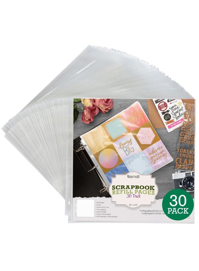 Samsill Scrapbook Refill Pages 12x12 Inch, 30 Pack, Fits 3 Ring Scrapbook Binders and 12x12 Photo Albums, Top-Loading, Heavy-Duty, Holds 2 Pages, Super Clear - Image 1