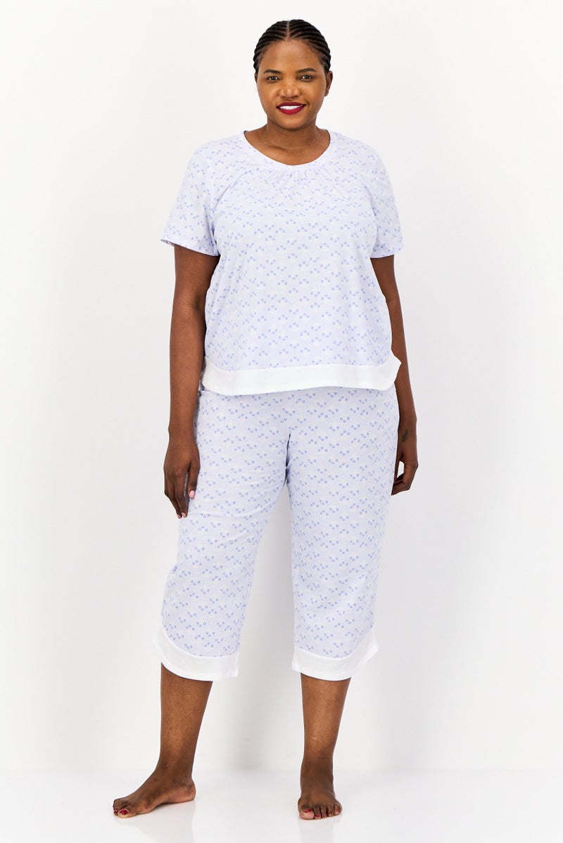 Celestial Dreams Women Plus Size 2Pcs Floral Pattern Sleepwear Set, Light Purple - Image 1