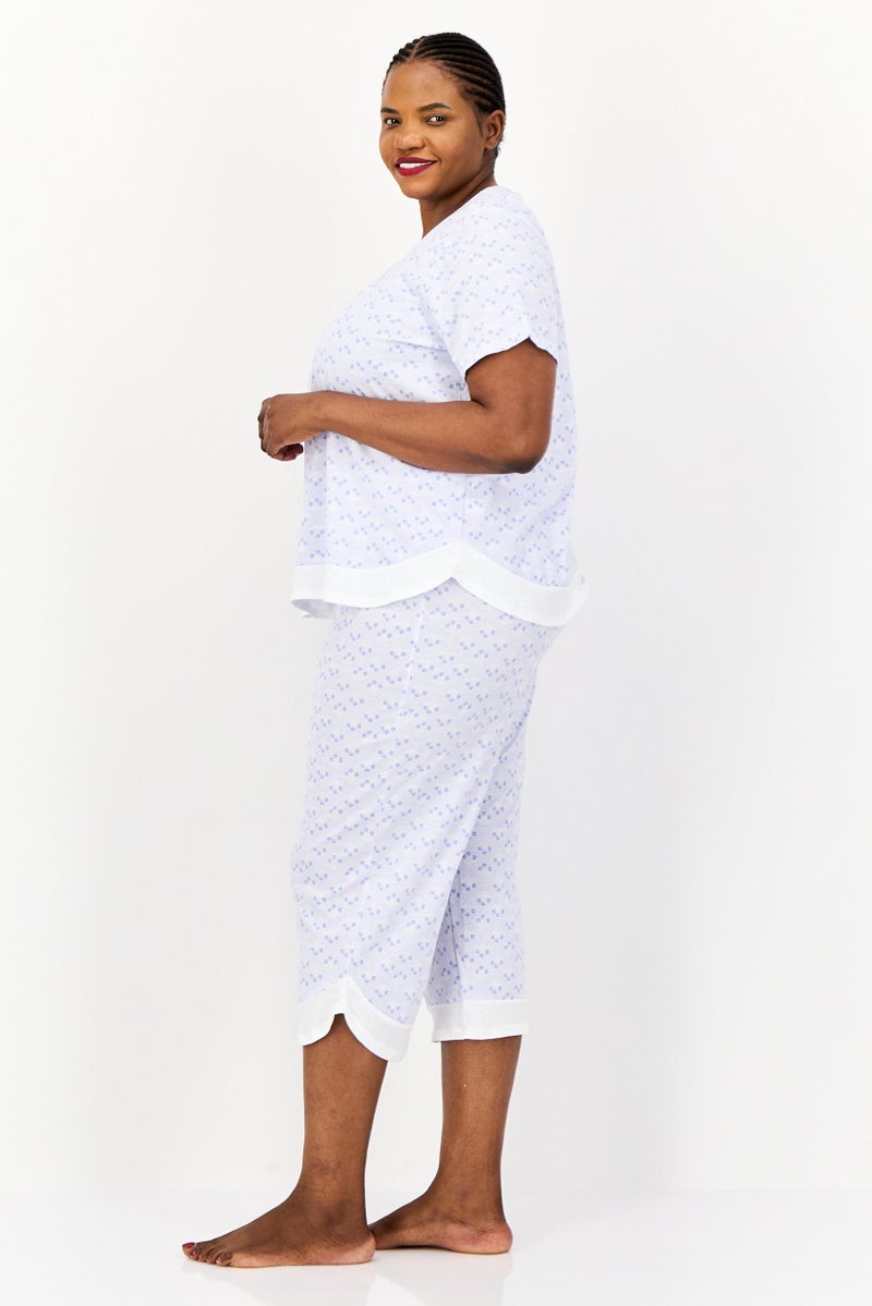 Celestial Dreams Women Plus Size 2Pcs Floral Pattern Sleepwear Set, Light Purple - Image 4