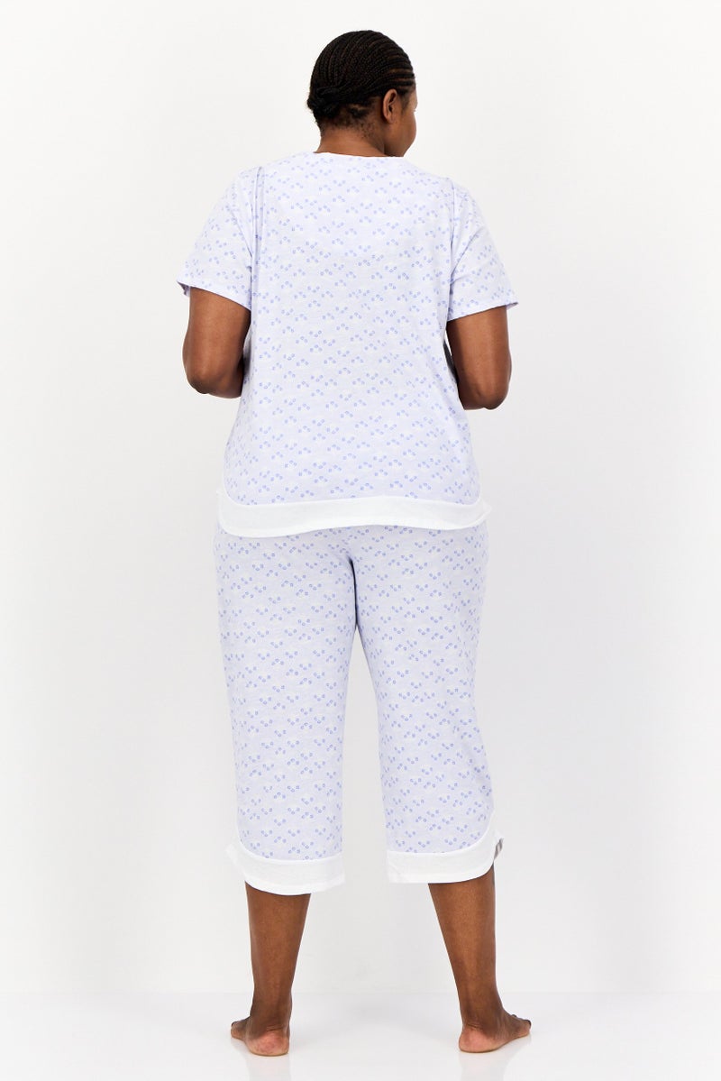 Celestial Dreams Women Plus Size 2Pcs Floral Pattern Sleepwear Set, Light Purple - Image 2