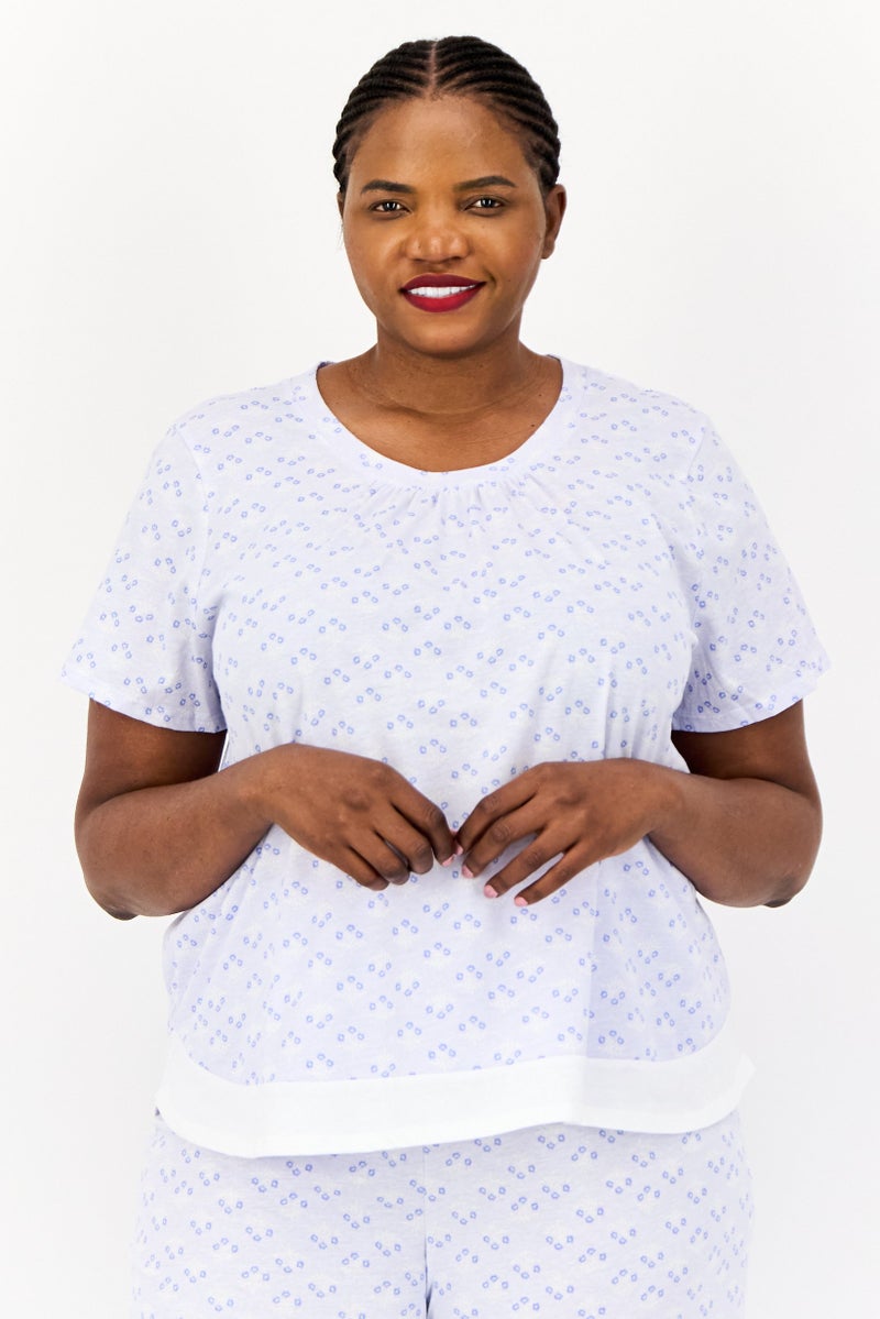 Celestial Dreams Women Plus Size 2Pcs Floral Pattern Sleepwear Set, Light Purple - Image 3