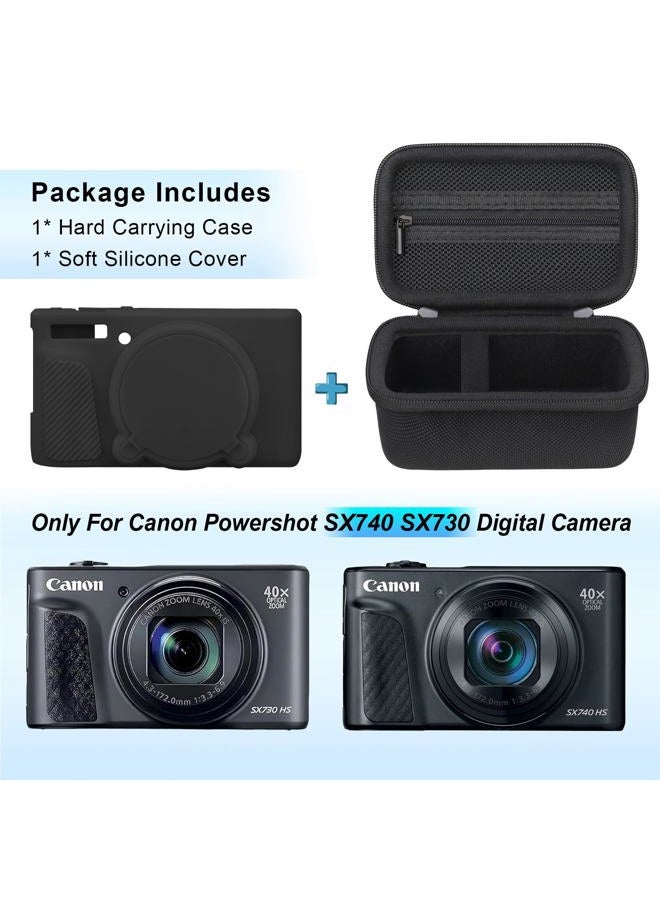 Canboc حافظة كاميرا لكاميرا كانون باور شوت SX740 SX730 HS الرقمية، 1* حافظة صلبة + 1* غطاء واقي من السيليكون الناعم مع غطاء عدسة قابل للإزالة، أسود (حافظة فقط) - Image 2