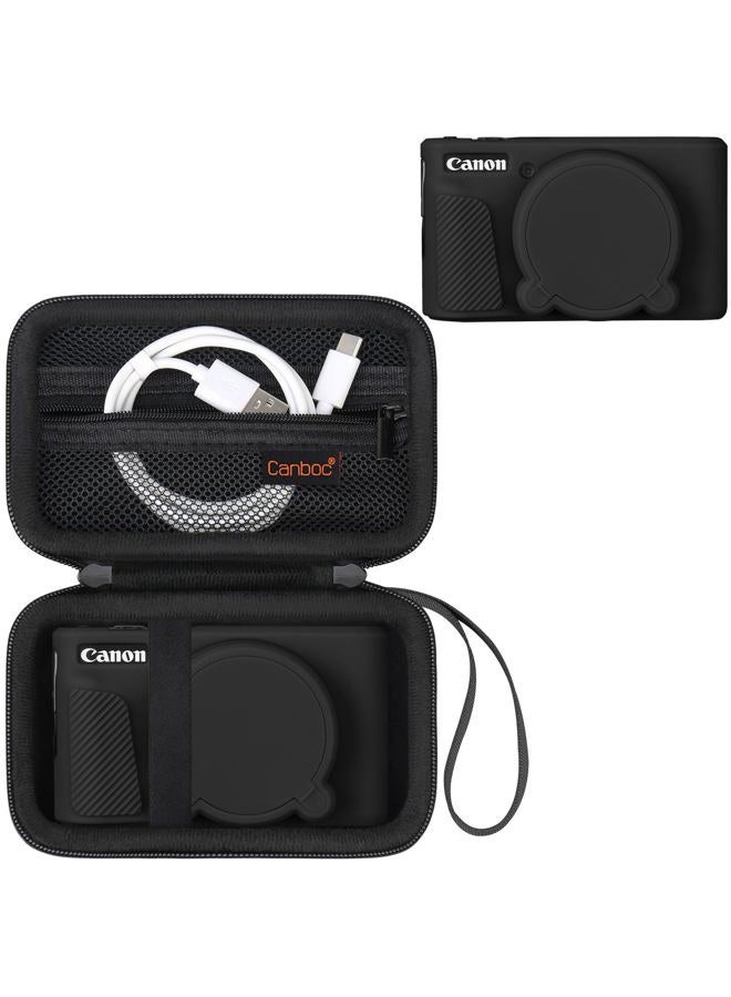 Canboc حافظة كاميرا لكاميرا كانون باور شوت SX740 SX730 HS الرقمية، 1* حافظة صلبة + 1* غطاء واقي من السيليكون الناعم مع غطاء عدسة قابل للإزالة، أسود (حافظة فقط) - Image 1