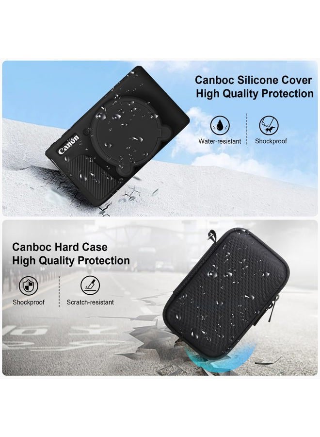 Canboc حافظة كاميرا لكاميرا كانون باور شوت SX740 SX730 HS الرقمية، 1* حافظة صلبة + 1* غطاء واقي من السيليكون الناعم مع غطاء عدسة قابل للإزالة، أسود (حافظة فقط) - Image 4
