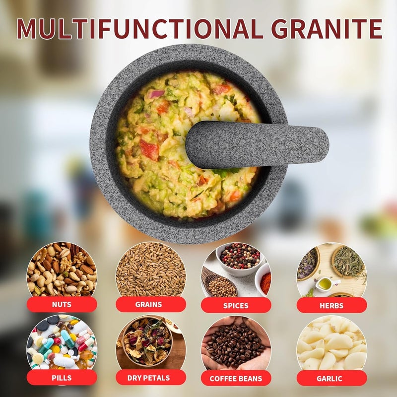 Etholive Mortar and Pestle - Unpolished Granite Bowl Grind Spices, Family Day Avocado Sauce Mortar and Pestle 7.1 Inch 5.5 Cup Molcajete Mexican Mortar Manual Stone Grinder - Image 5