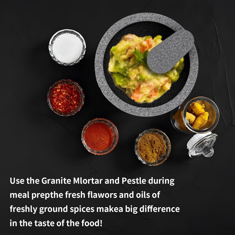 Etholive Mortar and Pestle - Unpolished Granite Bowl Grind Spices, Family Day Avocado Sauce Mortar and Pestle 7.1 Inch 5.5 Cup Molcajete Mexican Mortar Manual Stone Grinder - Image 4
