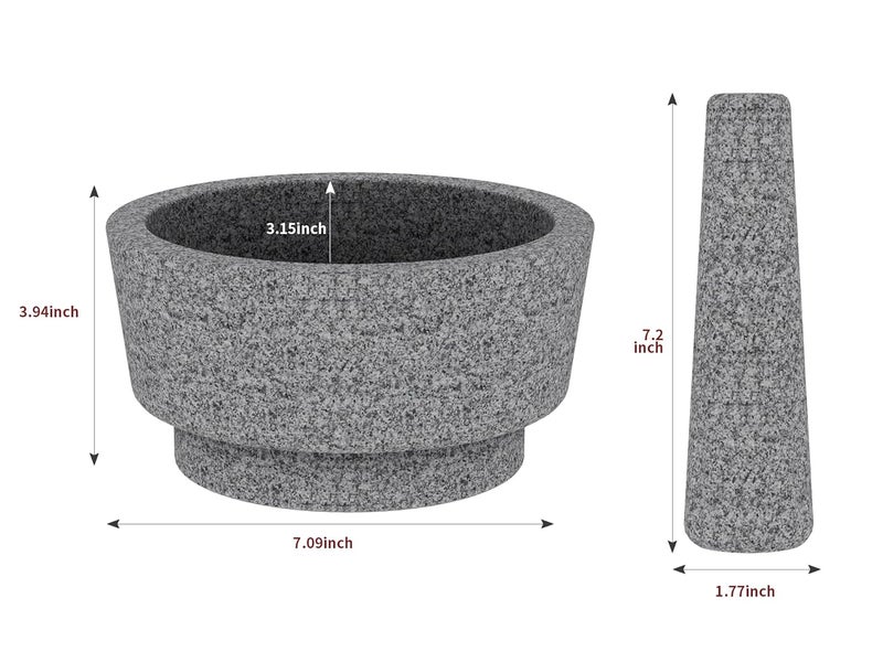 Etholive Mortar and Pestle - Unpolished Granite Bowl Grind Spices, Family Day Avocado Sauce Mortar and Pestle 7.1 Inch 5.5 Cup Molcajete Mexican Mortar Manual Stone Grinder - Image 2