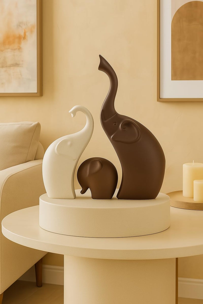 SRJANA Home Décor Elephant Family Matte Finish Ceramic Figurines - (Set of 3, Matte Brown) - Image 2