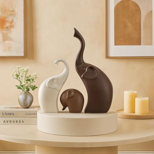 SRJANA Home Décor Elephant Family Matte Finish Ceramic Figurines - (Set of 3, Matte Brown) - Image 1