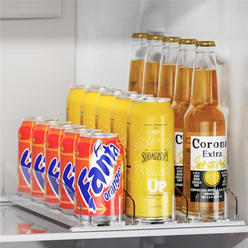 Ndola Drink Organizer for Fridge - [Stabilize-Speed Damper] Automatic Pusher Glide Soda Drink Can Dispenser Beverage Organizer for Refrigerator 14.96" D, Adjustable for 6-20oz - Image 1