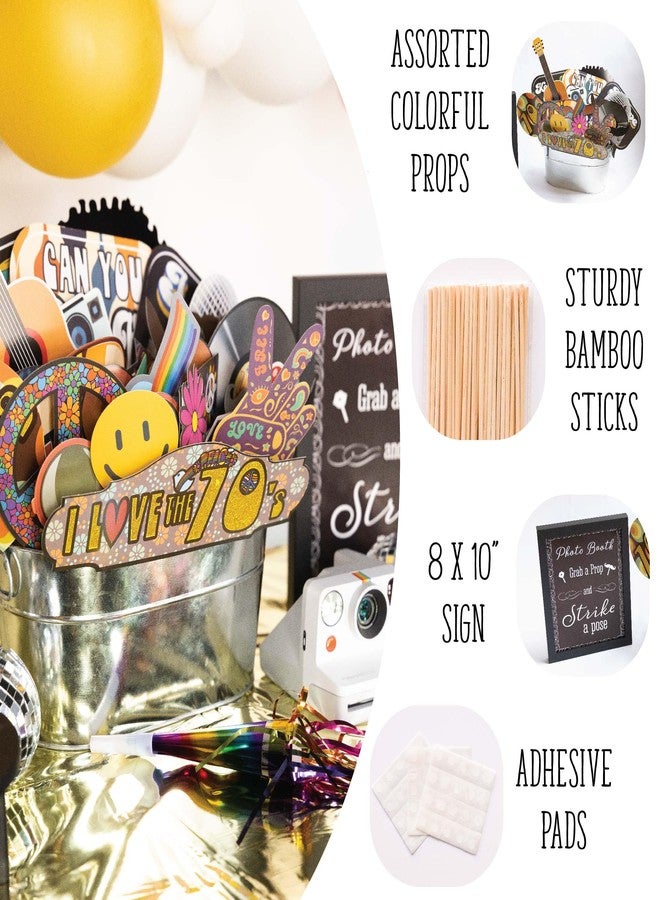 Outside The Booth 70s Photo Booth Props - 41-pc Disco Photo Booth Kit with 8 x 10-Inch Sign, 60 Adhesive Pads, 45 Sticks - Disco Photo Booth Props - 70's Party Props - 70s Decorations - Image 2