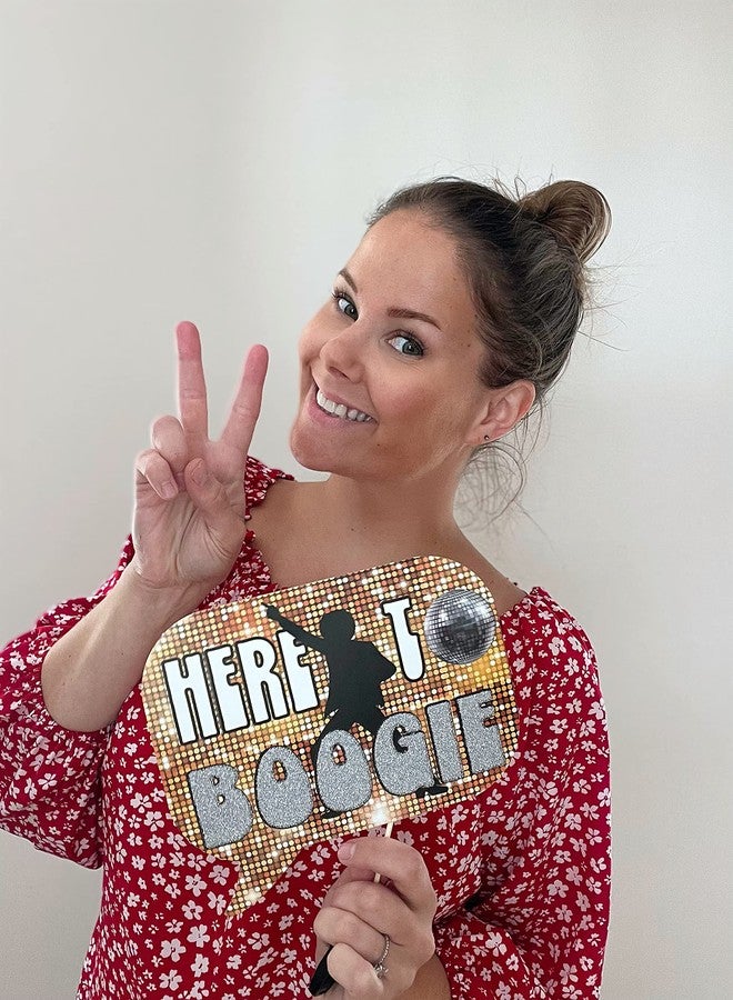 Outside The Booth 70s Photo Booth Props - 41-pc Disco Photo Booth Kit with 8 x 10-Inch Sign, 60 Adhesive Pads, 45 Sticks - Disco Photo Booth Props - 70's Party Props - 70s Decorations - Image 3
