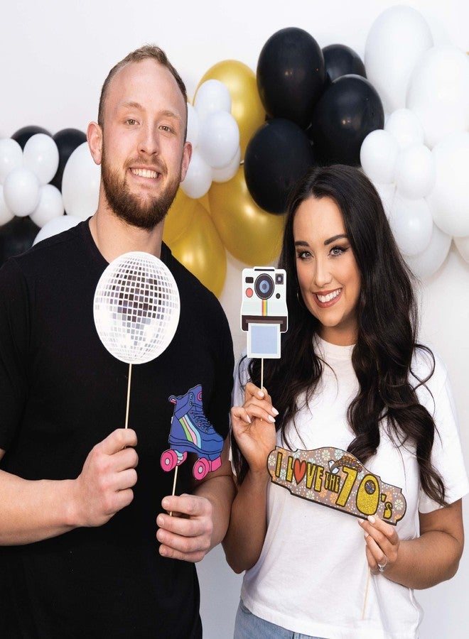 Outside The Booth 70s Photo Booth Props - 41-pc Disco Photo Booth Kit with 8 x 10-Inch Sign, 60 Adhesive Pads, 45 Sticks - Disco Photo Booth Props - 70's Party Props - 70s Decorations - Image 4