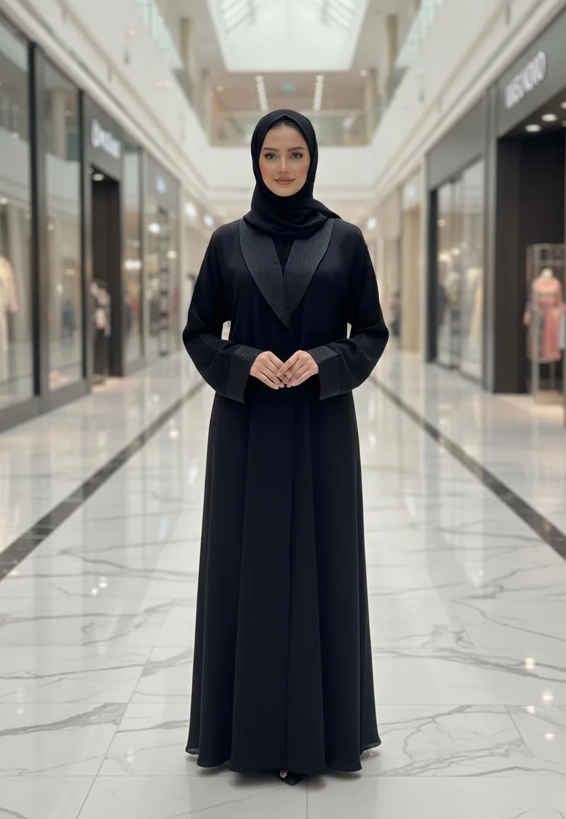 The Tailored Tuxedo Abaya with Contrast Satin Lapel | Nida Fabric-808