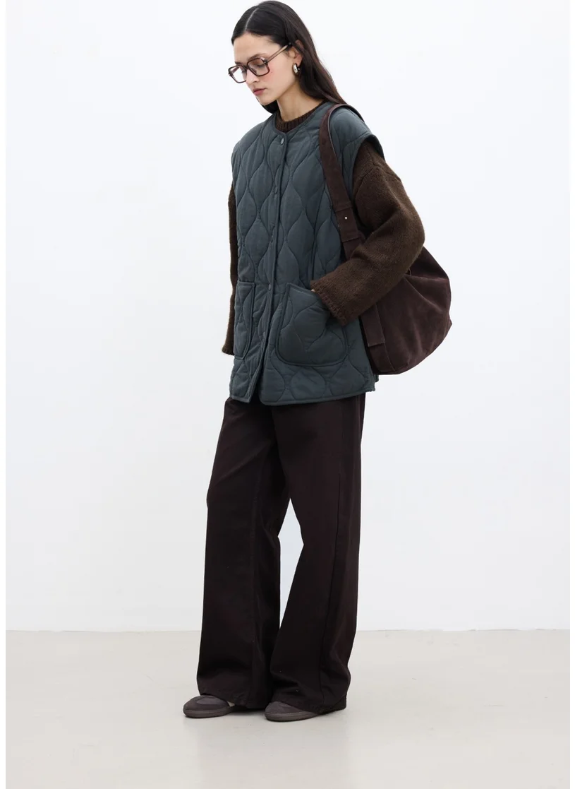 مانوكا Buttoned Short Quilted Coat Green