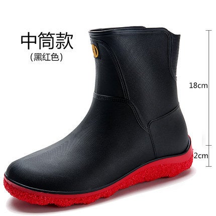 Mens Mid-Calf Rain Boots Non-Slip Durable Lined Work Black spell Red 