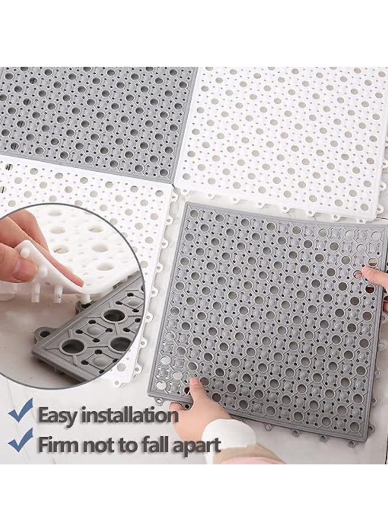 Bath Mat 12pcs Non-slip Mat Bathroom Mats Bathroom Rugs with Drain Holes Interlocking Soft PVC Floor Mats for Home Kitchen Bathroom Shower Pool Balcony(White) - Image 4
