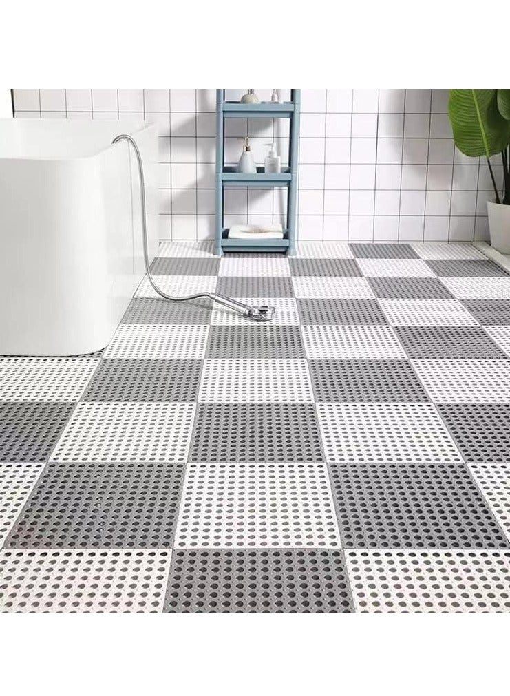 Bath Mat 12pcs Non-slip Mat Bathroom Mats Bathroom Rugs with Drain Holes Interlocking Soft PVC Floor Mats for Home Kitchen Bathroom Shower Pool Balcony(White) - Image 3