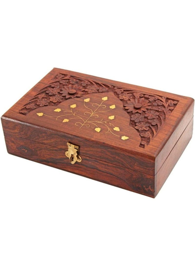 QUESERA Wooden Jewellery Box For Women Jewel Organizer Hand Carved Carvings Gift Items