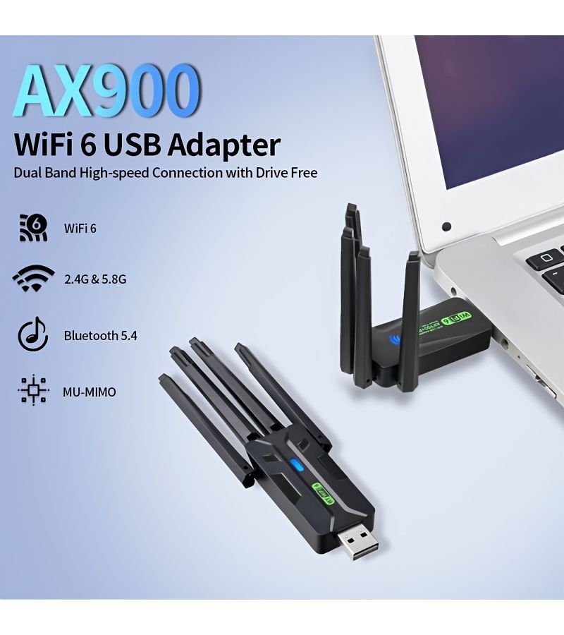 AX900 WiFi 6 USB Network Card 2 in 1 Dual Band with Bluetooth 5 4 Quad Antenna Driver Free - Image 2