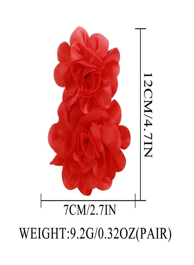 Aksod Large Flower Statement Earrings Red Fabric Flower Earrings Stud Oversized Exaggerated Dangle Earrings Jewelry for Women (Red) - Image 4
