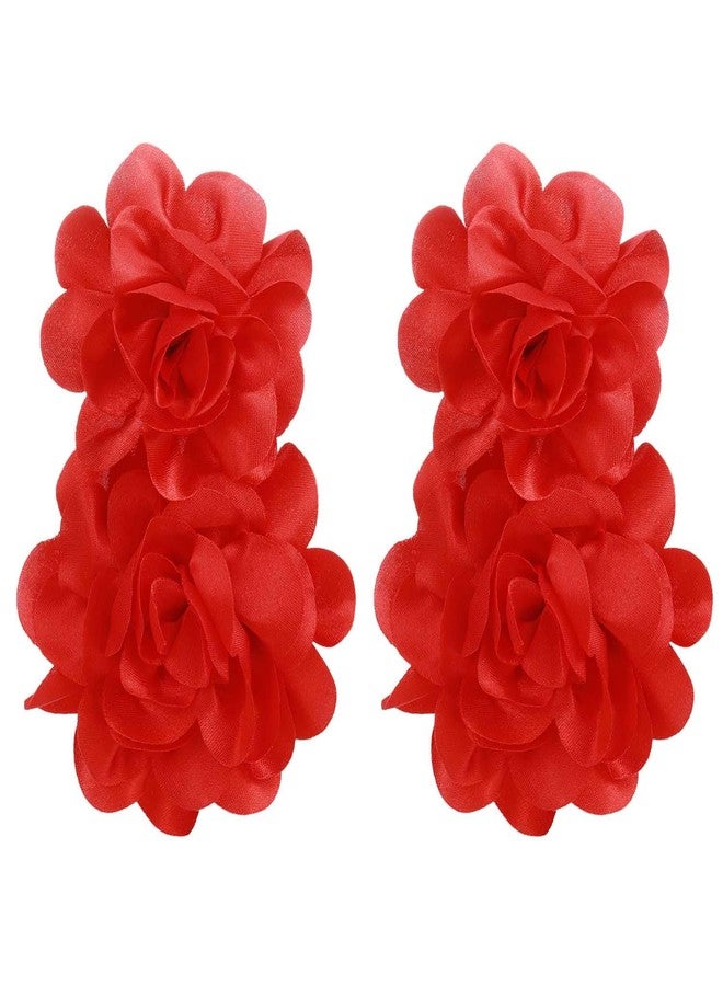 Aksod Large Flower Statement Earrings Red Fabric Flower Earrings Stud Oversized Exaggerated Dangle Earrings Jewelry for Women (Red) - Image 1