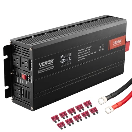 VEVOR Modified Sine Wave Inverter, 3000Watt Power Inverter DC 12V to AC 120V LCD Display with 3 AC Outlets 2 USB Port 1 Type-C Port 10 Spare Fuses, for Large Household Equipment, CE FCC Certified - Image 1