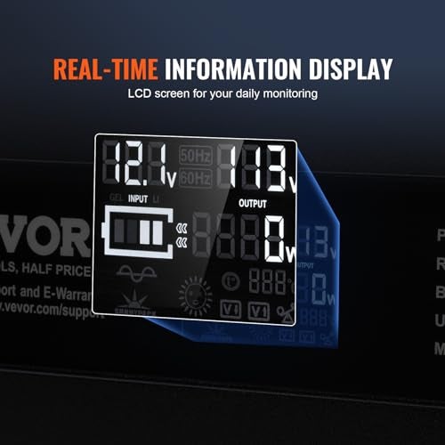 VEVOR Modified Sine Wave Inverter, 3000Watt Power Inverter DC 12V to AC 120V LCD Display with 3 AC Outlets 2 USB Port 1 Type-C Port 10 Spare Fuses, for Large Household Equipment, CE FCC Certified - Image 5