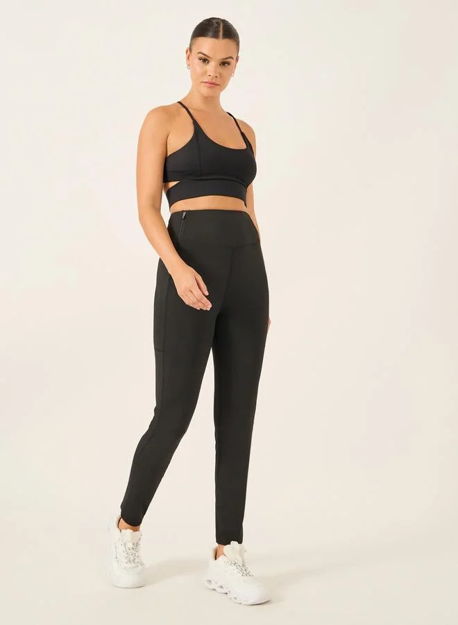 Styli Active Plain Leggings with Waist Zipper Pocket
