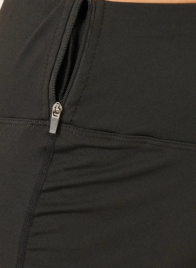 Styli Active Plain Leggings with Waist Zipper Pocket