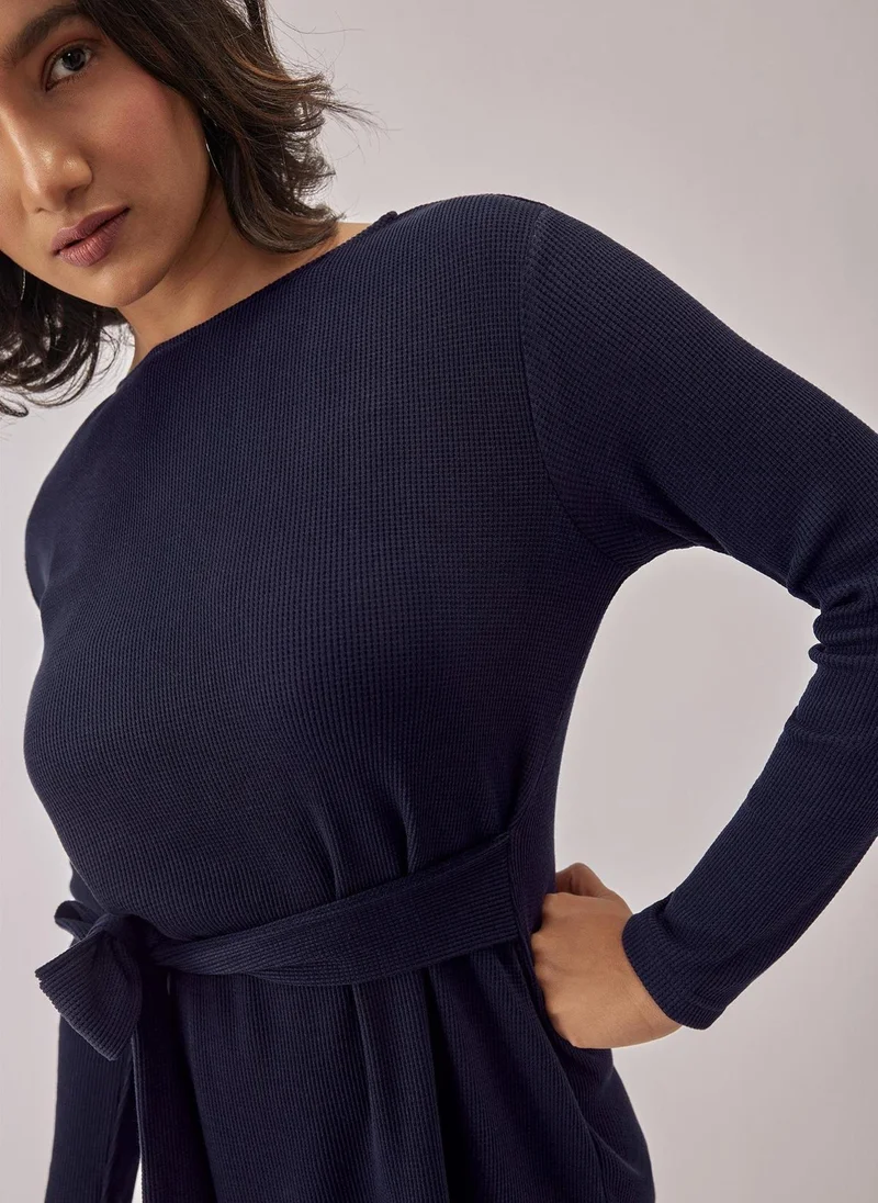 The Label Life The Label Life Women's Belted Long Sleeve Knit Mini Dress - Navy Blue