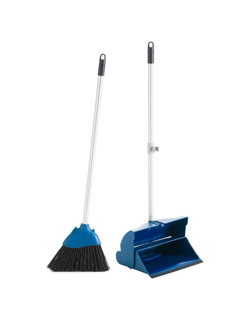 AKC Set Foldable Long Handle Dustpan + Broom With Handle Blue Color
