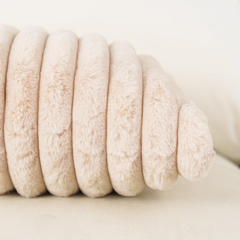 NiNi ALL Faux Fur Plush Throw Pillow Covers Beige 18x18 Inch Set of 2 Decorative Soft Plush Striped Couch Pillow Cover for Sofa Cushion Cases for Couch Bed Home Decor - Image 5