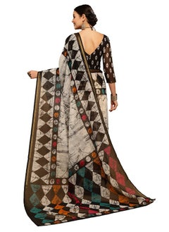 SIRIL SIRIL Women's Geometric Printed Cotton Saree with Blouse(2585S239_White, Grey)  - Image 3