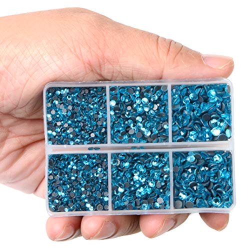 LPBeads 6400 Pieces Hotfix Rhinestones Aquamarine Flat Back 5 Mixed Sizes Crystal Round Glass Gems with Tweezers and Picking Rhinestones Pen - Image 3