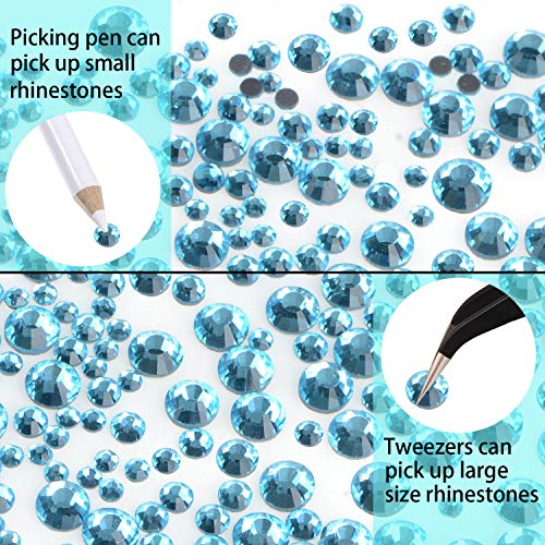 LPBeads 6400 Pieces Hotfix Rhinestones Aquamarine Flat Back 5 Mixed Sizes Crystal Round Glass Gems with Tweezers and Picking Rhinestones Pen - Image 5