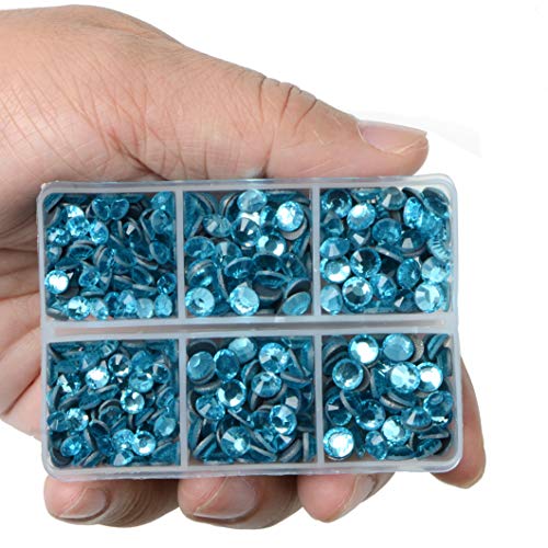 LPBeads 6400 Pieces Hotfix Rhinestones Aquamarine Flat Back 5 Mixed Sizes Crystal Round Glass Gems with Tweezers and Picking Rhinestones Pen - Image 2