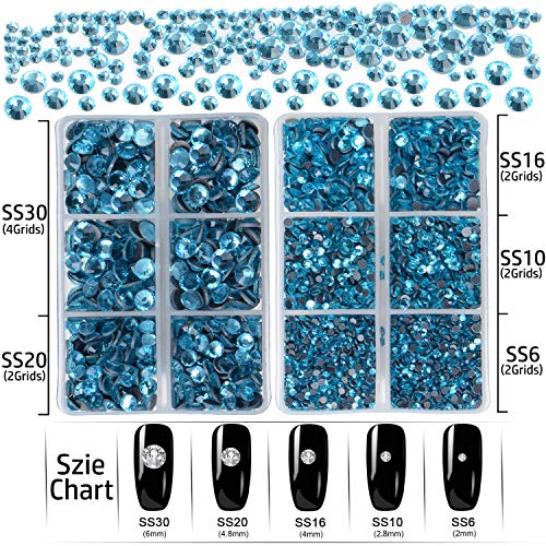 LPBeads 6400 Pieces Hotfix Rhinestones Aquamarine Flat Back 5 Mixed Sizes Crystal Round Glass Gems with Tweezers and Picking Rhinestones Pen - Image 4