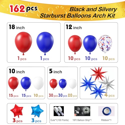 Zaycca 162PCS Red White and Blue Balloon Arch Kit 4th of July Balloon Garland with Blue Star Balloons Reusable Party Balloons for Birthday Graduation Wedding Celebration Decorations - Image 5