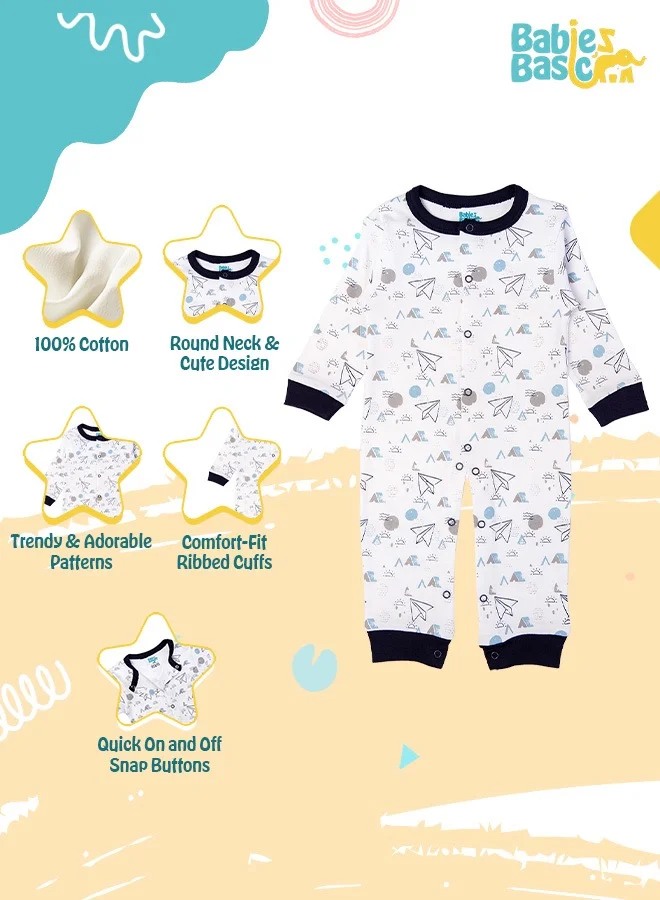 Babies Basic 100% Cotton Printed Long Sleeves Jumpsuit/Romper/Sleepsuit For Babies