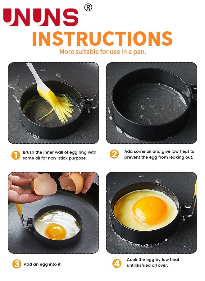 Egg Rings,4 Pack Egg Pancake Maker Molds With 1 Brush,Stainless Steel Non Stick Metal 4 Shapes Mold With Yellow Silicone Handle,For Breakfast,Mini Pancakes,Fried Eggs