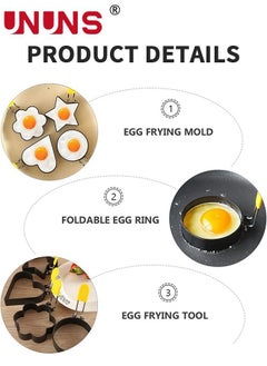 UNUNS Egg Rings,4 Pack Egg Pancake Maker Molds With 1 Brush,Stainless Steel Non Stick Metal 4 Shapes Mold With Yellow Silicone Handle,For Breakfast,Mini Pancakes,Fried Eggs  - Image 5